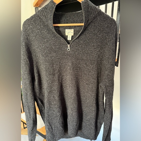 J.Crew Men’s Dark Gray Rugged merino wool-blend marled half-zip sweater size L - Picture 1 of 7